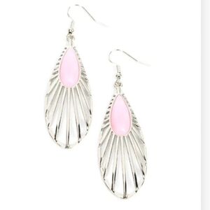 paparazzi Silver Teardrop Earrings with Pink Accent